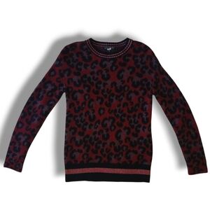 Pre-loved Central Park West Red Leopard Print Crew Neck Sweater, Size Medium
